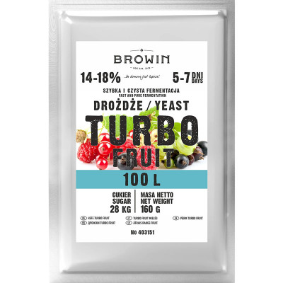 Винні дріжджі Browin Turbo Fruit 5-7 днів на 100л соку, 160г Винні дріжджі Browin Turbo Fruit 5-7 днів на 100л соку, 160г