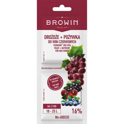 Набір Browin: дріжджі + живильне середовище для червоних вин, 17г Набір Browin: дріжджі + живильне середовище для червоних вин, 17г